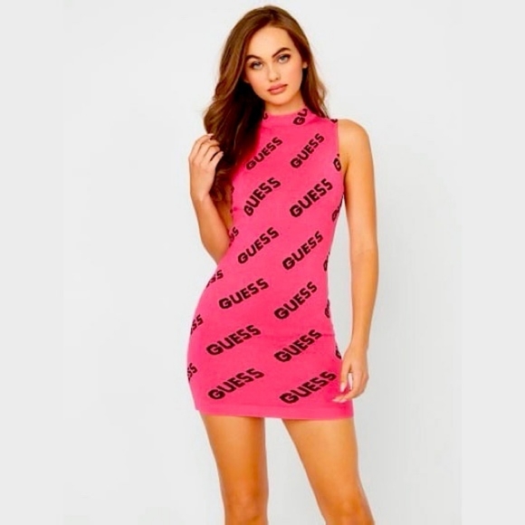 Guess Dresses & Skirts - Guess Hot Pink Logo Sleeveless Bodycon Mini Dress